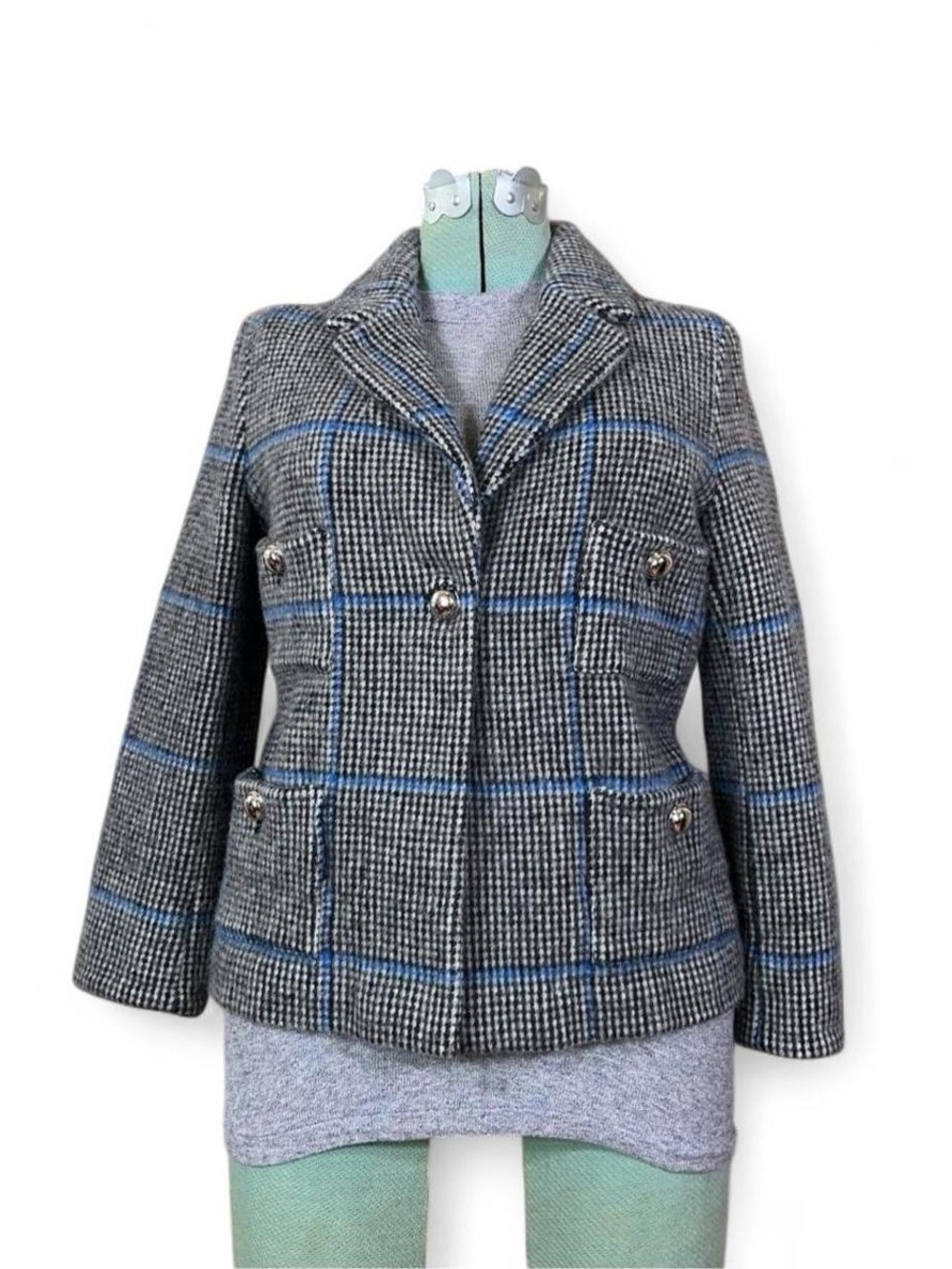 Vilagallo 100% Wool Plaid Tweed Blazer Equestrian Designer Luxury Size 42